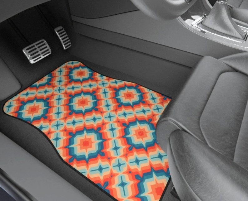 Groovy Retro Car Mats, Geometric Floormats for Vehicle,Retro Floor Mats for Car,1970s Car Decorations,70s Car Accessories for Women