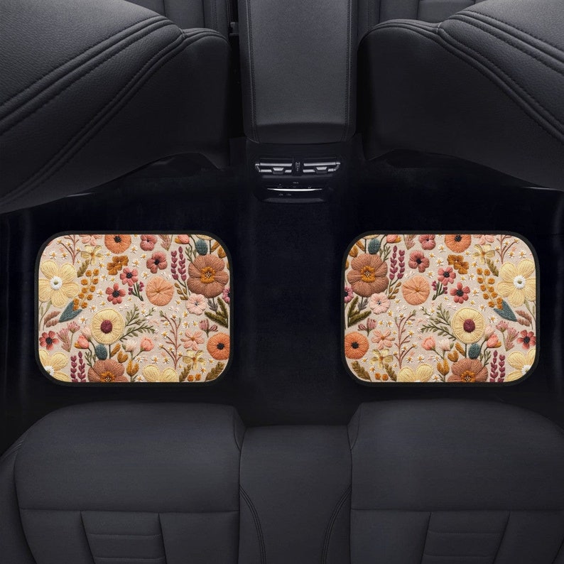 Summer Wildflowers Car Floor Mats, Car Mats Aesthetics, Car Floor Mats For Women, Floor Mats For Car, Boho Car Mats, Boho Car Accessories