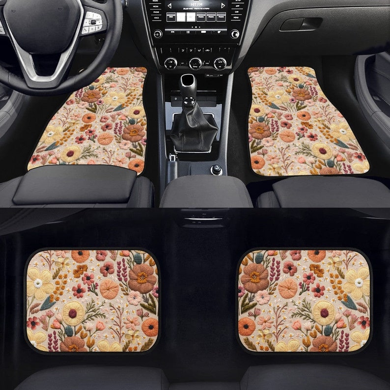 Summer Wildflowers Car Floor Mats, Car Mats Aesthetics, Car Floor Mats For Women, Floor Mats For Car, Boho Car Mats, Boho Car Accessories