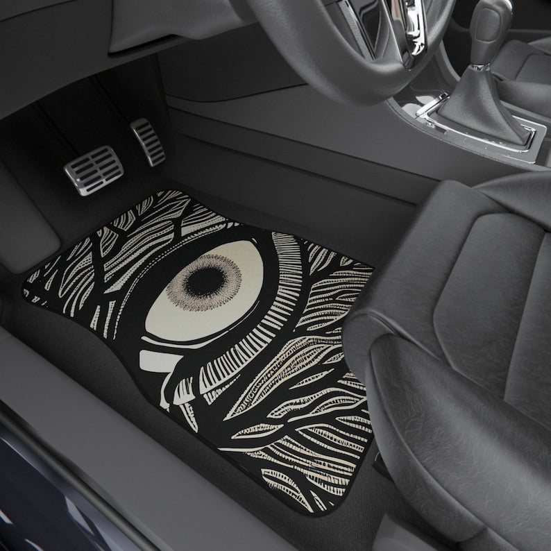 Car Mats Set of 4 Unique Third Eye Gothic Evil Eye Art Funky Designer Vehicle Suv Car Mats Fun Original Black White Mats New Car Gift