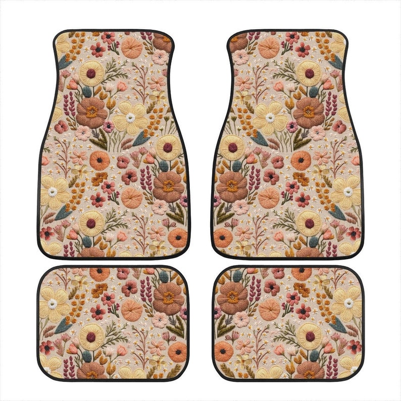 Summer Wildflowers Car Floor Mats, Car Mats Aesthetics, Car Floor Mats For Women, Floor Mats For Car, Boho Car Mats, Boho Car Accessories