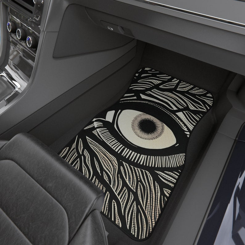 Car Mats Set of 4 Unique Third Eye Gothic Evil Eye Art Funky Designer Vehicle Suv Car Mats Fun Original Black White Mats New Car Gift
