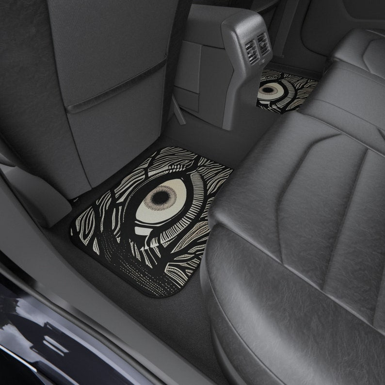 Car Mats Set of 4 Unique Third Eye Gothic Evil Eye Art Funky Designer Vehicle Suv Car Mats Fun Original Black White Mats New Car Gift