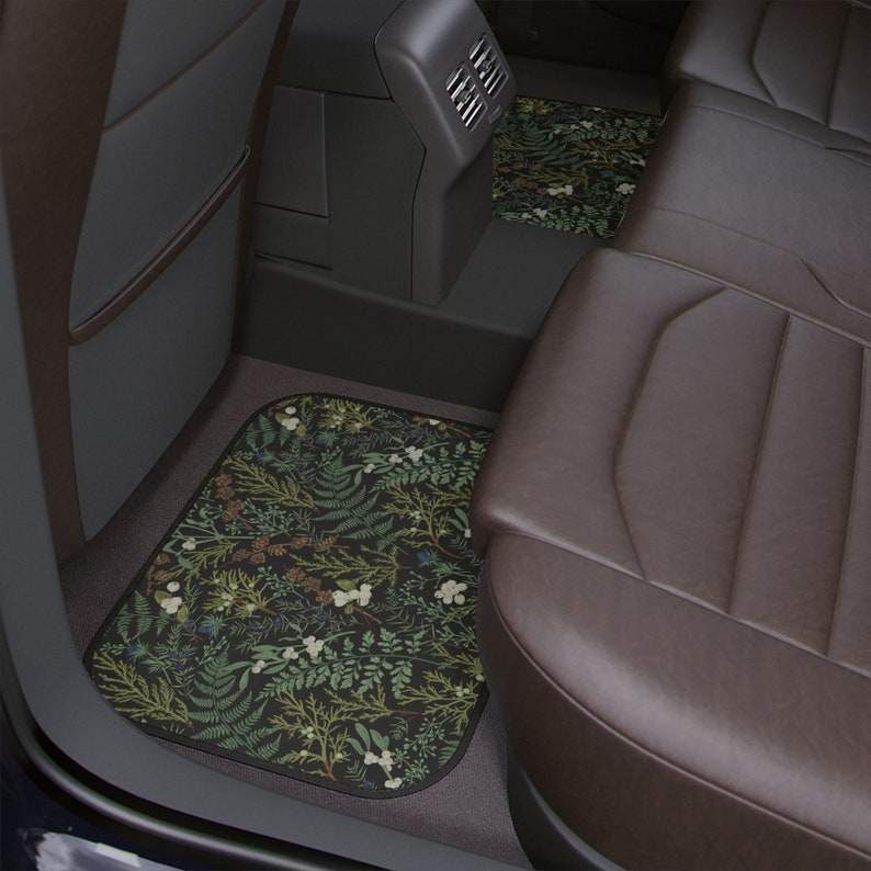 Green Wildflower Car Floor Mats, Cottagecore Gen Z Car Accessories, Boho Cute Car Decor for Women