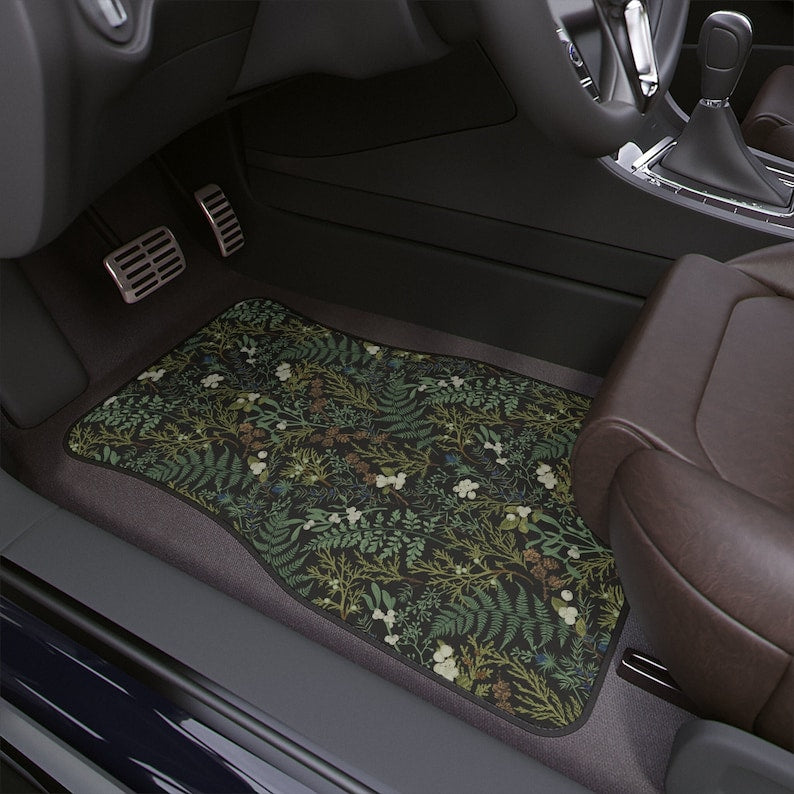 Green Wildflower Car Floor Mats, Cottagecore Gen Z Car Accessories, Boho Cute Car Decor for Women