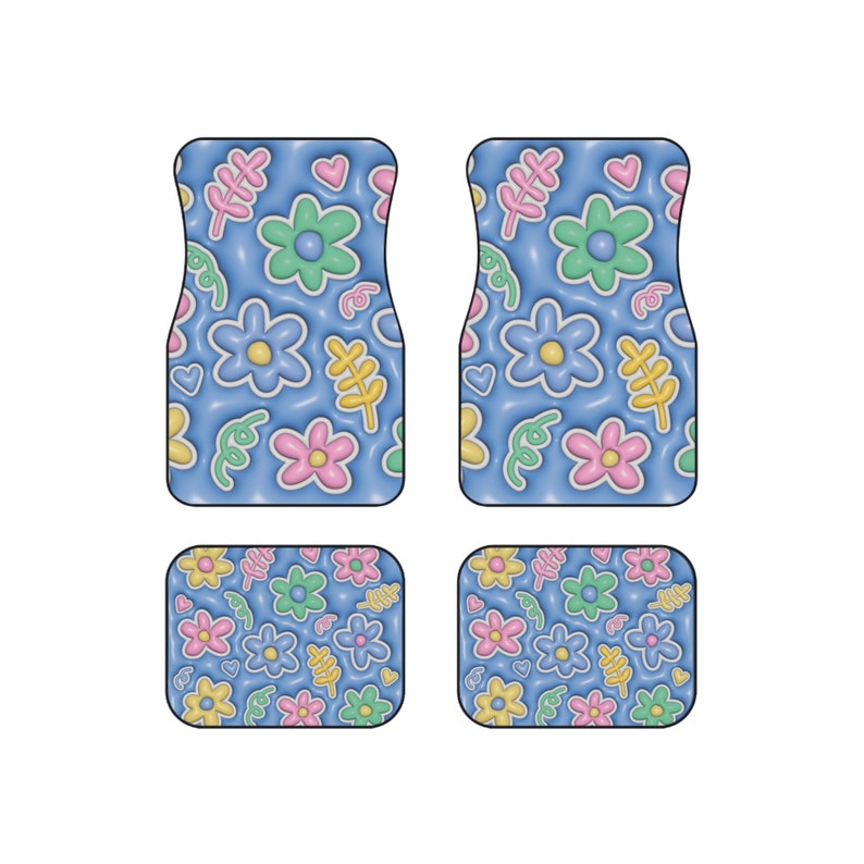 Upgrade Your Car's Interior with 3D Effect Floral Car Floor Mats - Set of 4 for Style and Protection