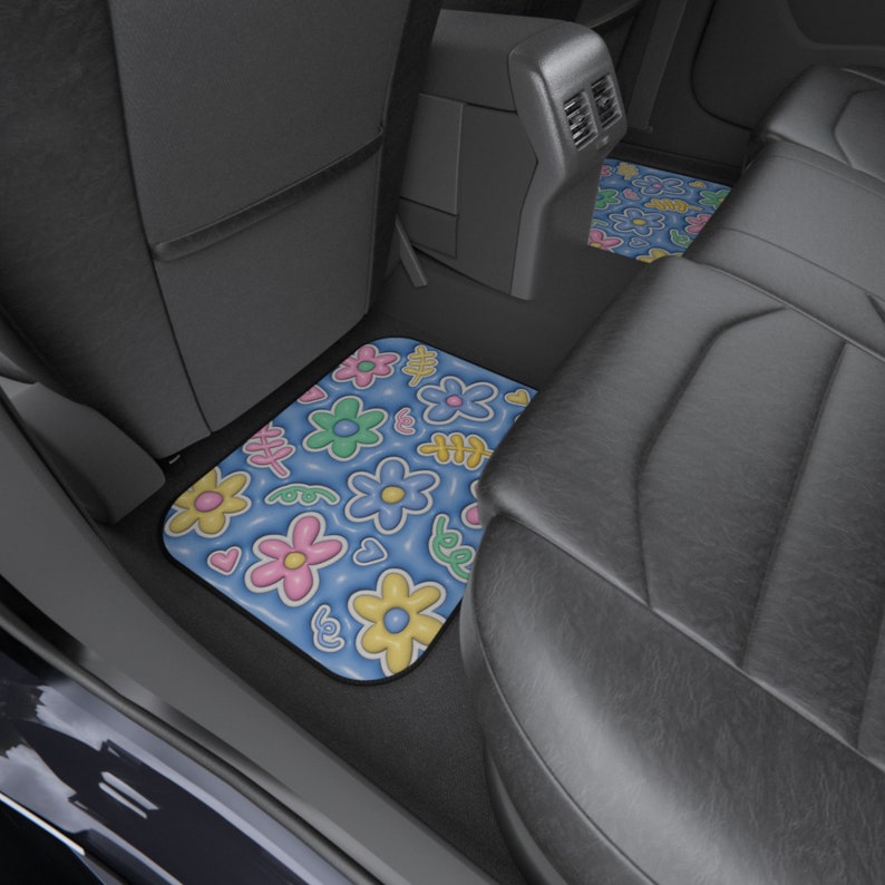 Upgrade Your Car's Interior with 3D Effect Floral Car Floor Mats - Set of 4 for Style and Protection