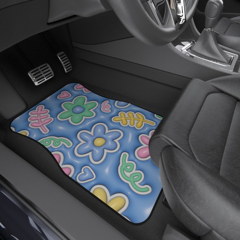 Upgrade Your Car's Interior with 3D Effect Floral Car Floor Mats - Set of 4 for Style and Protection