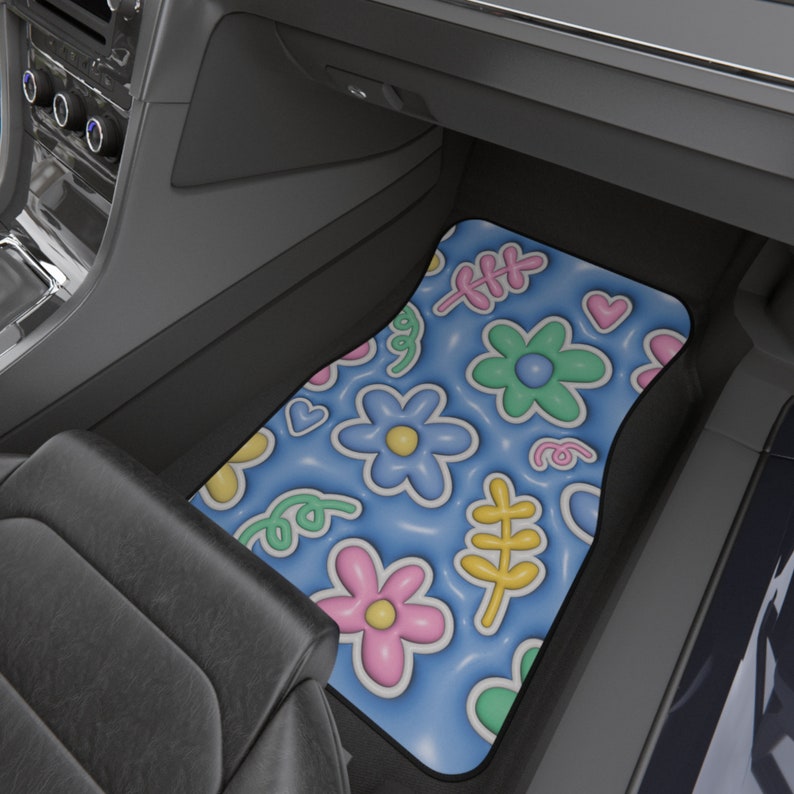 Upgrade Your Car's Interior with 3D Effect Floral Car Floor Mats - Set of 4 for Style and Protection