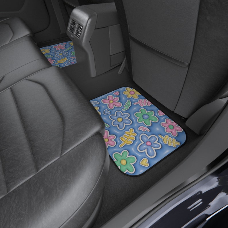 Upgrade Your Car's Interior with 3D Effect Floral Car Floor Mats - Set of 4 for Style and Protection