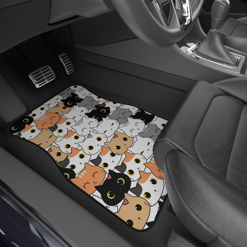 Set of 2 Cute Cats Car Floor Mats Veterinarian Gift For Cat Lovers Car Mats For Women Cat Mom Gift For Daughter Cute Car Accessories