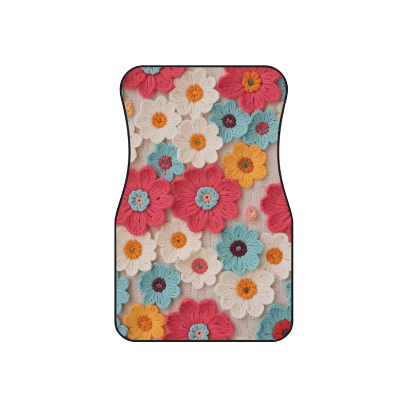 Set of 2  Faux Embroidery Floral Car Floor Mats Cute Car Accessories For Women Boho Car accessories Hippie Gift For Her Interior Car Decor