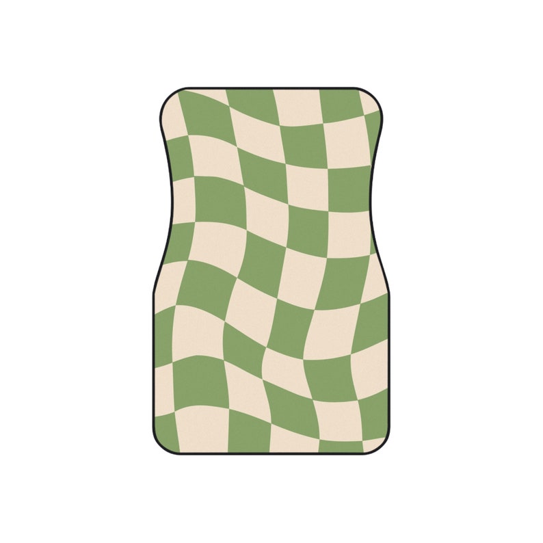 Set of 2 Beige and Green Checkered Floor Mats Car Floor Mats Cute Car Accessories For Women Boho Car accessories Hippie Gift For Her