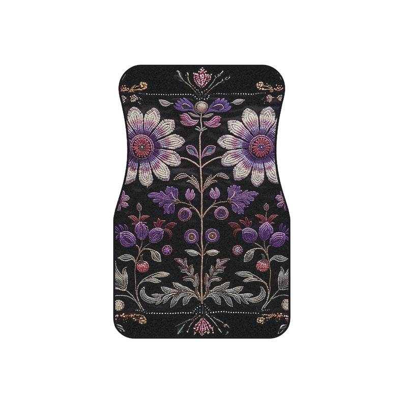 Set of 2 Faux Embroidered Flowers Floor Mats Car Floor Mats Cute Car Accessories For Women Boho Car accessories Hippie Gift For Her