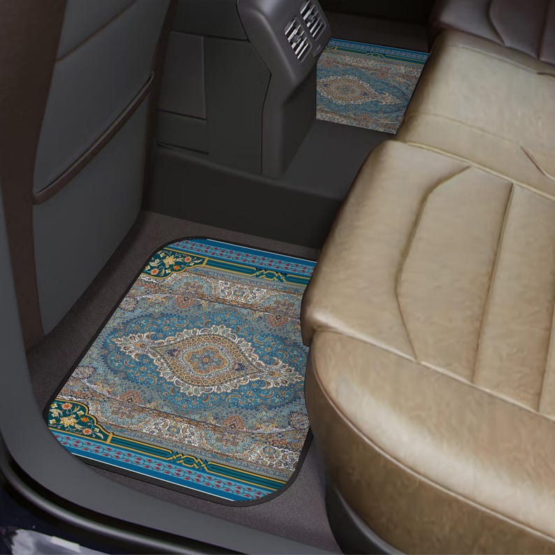 Blue Persian Rug Pattern Car Floor Mats: Universal Fit