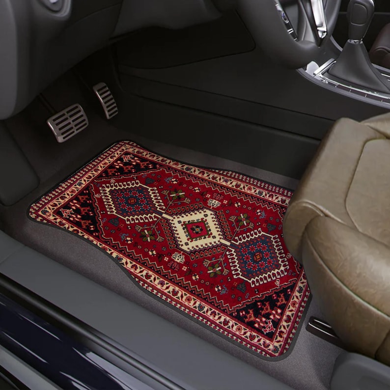 Red Persian Rug Pattern Car Floor Mats: Universal Fit