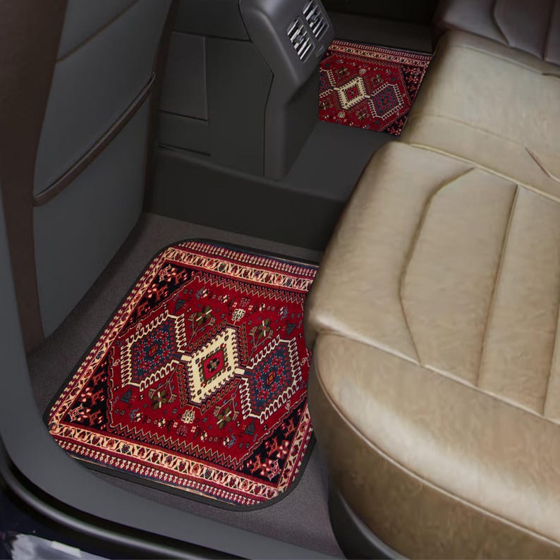 Red Persian Rug Pattern Car Floor Mats: Universal Fit