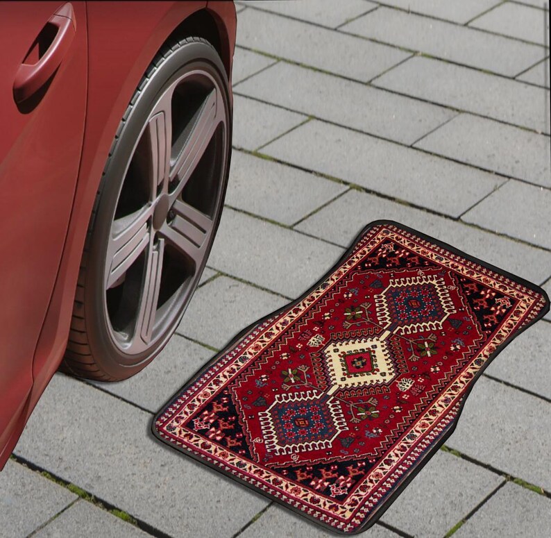 Red Persian Rug Pattern Car Floor Mats: Universal Fit