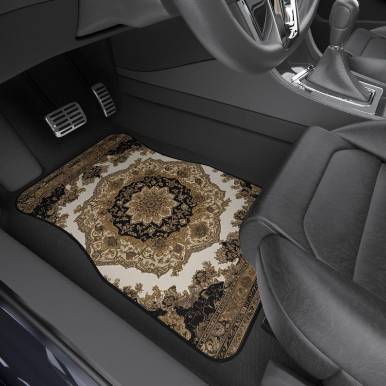 Gold Persian-Inspired Car Mats - Set of 4 - Custom Car Mats With Non-Slipping Backing - Luxury Car Mats - Elegant Car Mats for Men and Women