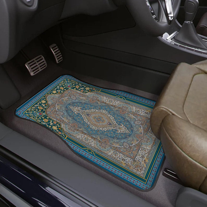 Blue Persian Rug Pattern Car Floor Mats: Universal Fit