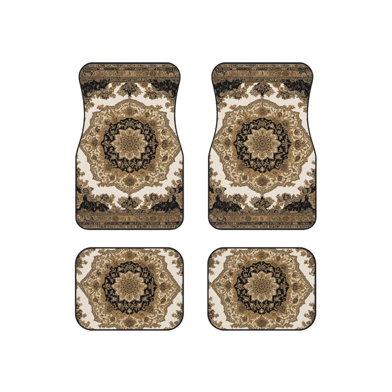 Gold Persian-Inspired Car Mats - Set of 4 - Custom Car Mats With Non-Slipping Backing - Luxury Car Mats - Elegant Car Mats for Men and Women