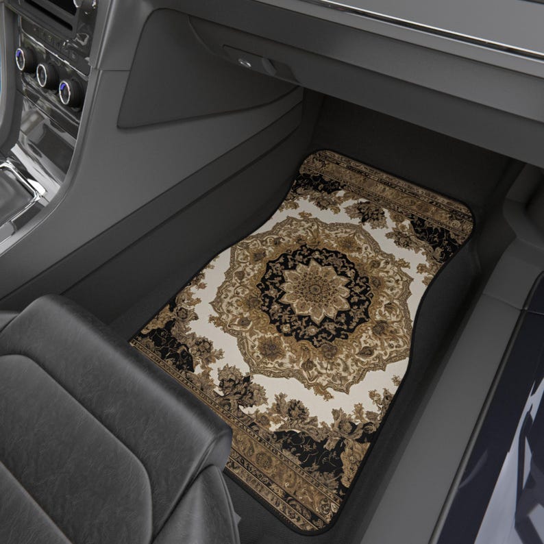 Gold Persian-Inspired Car Mats - Set of 4 - Custom Car Mats With Non-Slipping Backing - Luxury Car Mats - Elegant Car Mats for Men and Women