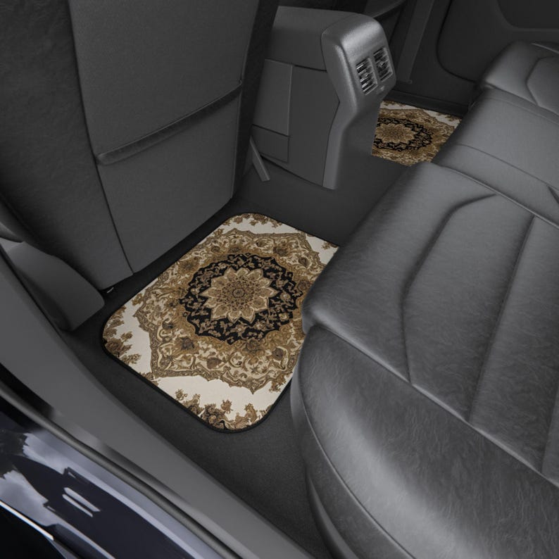 Gold Persian-Inspired Car Mats - Set of 4 - Custom Car Mats With Non-Slipping Backing - Luxury Car Mats - Elegant Car Mats for Men and Women
