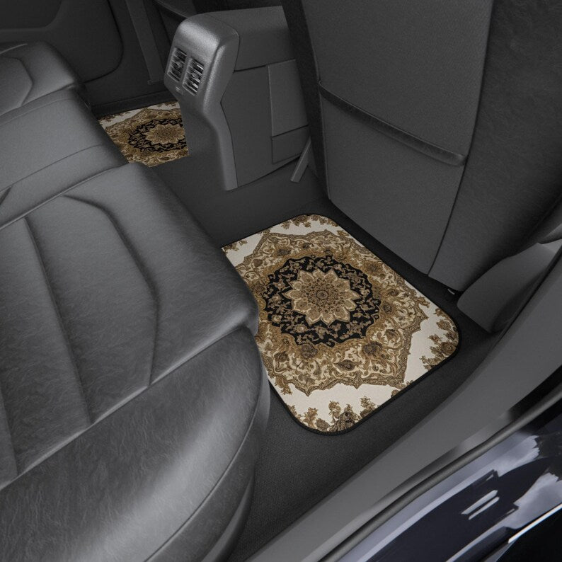 Gold Persian-Inspired Car Mats - Set of 4 - Custom Car Mats With Non-Slipping Backing - Luxury Car Mats - Elegant Car Mats for Men and Women