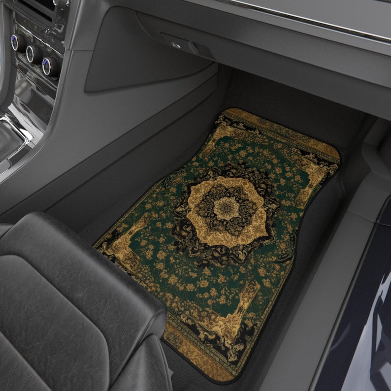 Green Persian-Inspired Car Mats - Set of 4 - Custom Car Mats With Non-Slipping Backing - Luxury Car Mats - Elegant Car Mats for Men & Women