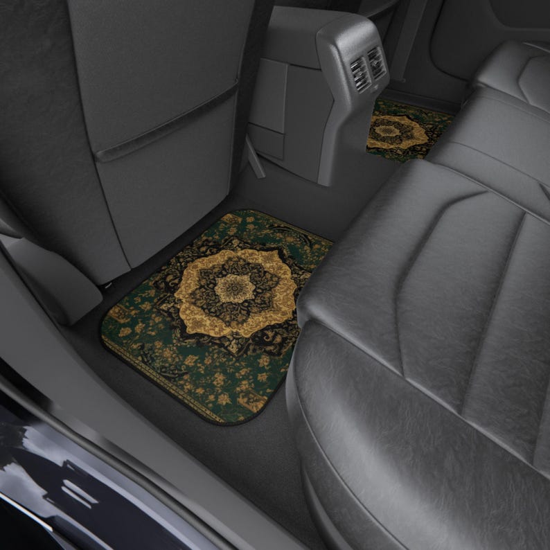 Green Persian-Inspired Car Mats - Set of 4 - Custom Car Mats With Non-Slipping Backing - Luxury Car Mats - Elegant Car Mats for Men & Women
