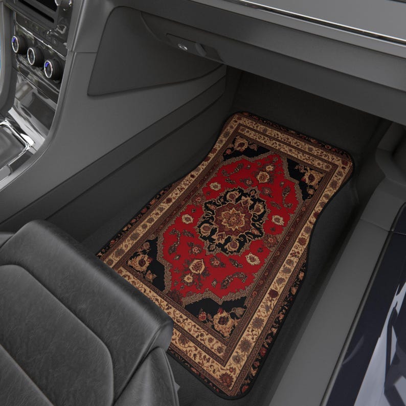 Red Persian-Inspired Car Mats - Set of 4 - Custom Car Mats With Non-Slipping Backing - Luxury Car Mats - Elegant Car Mats - Car Gift