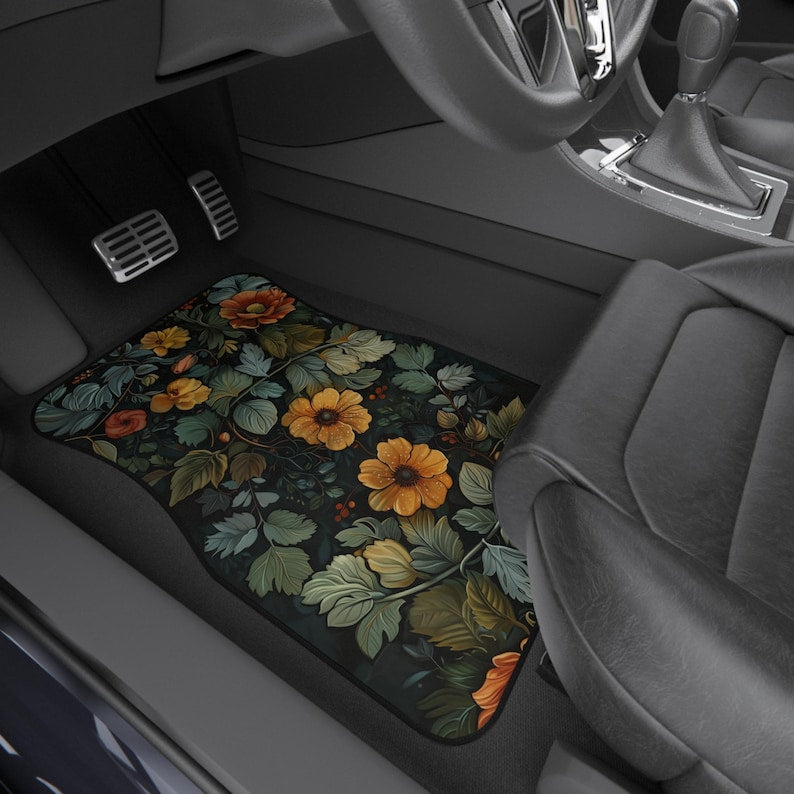 Old World Style Cottagecore Floral Car Mats Set | Vintage Botanical Design, Auto Accessories, Gift for Car Lovers, Car Interior