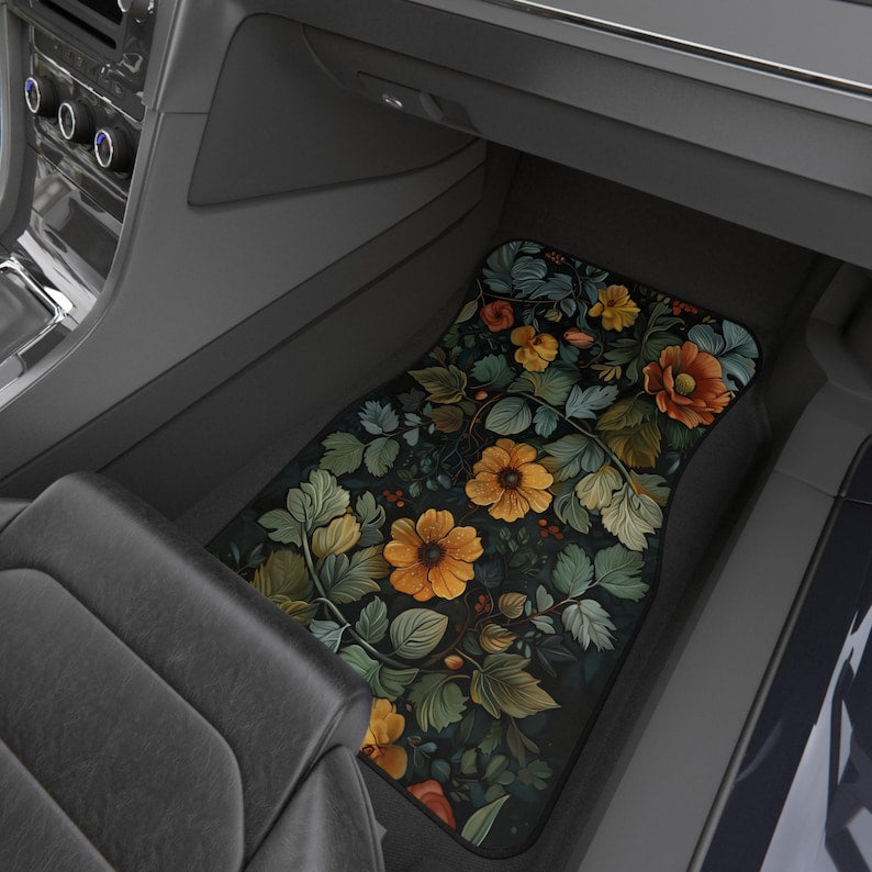 Old World Style Cottagecore Floral Car Mats Set | Vintage Botanical Design, Auto Accessories, Gift for Car Lovers, Car Interior