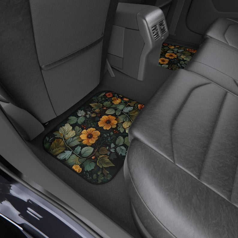 Old World Style Cottagecore Floral Car Mats Set | Vintage Botanical Design, Auto Accessories, Gift for Car Lovers, Car Interior