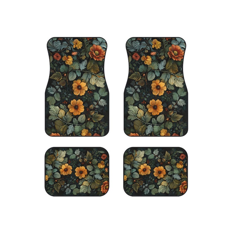 Old World Style Cottagecore Floral Car Mats Set | Vintage Botanical Design, Auto Accessories, Gift for Car Lovers, Car Interior