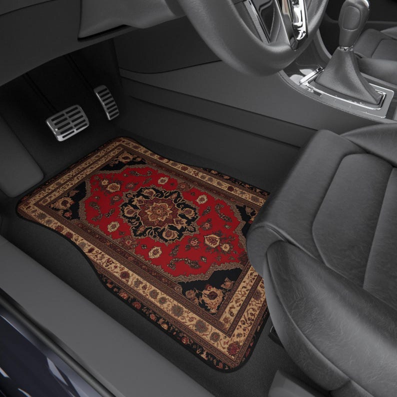 Red Persian-Inspired Car Mats - Set of 4 - Custom Car Mats With Non-Slipping Backing - Luxury Car Mats - Elegant Car Mats - Car Gift