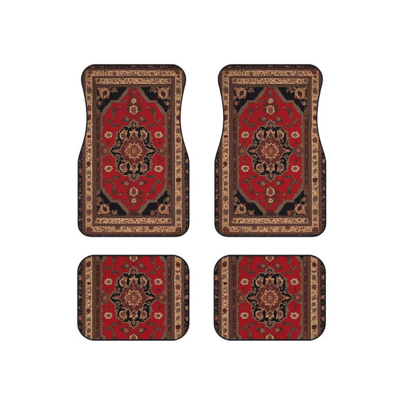 Red Persian-Inspired Car Mats - Set of 4 - Custom Car Mats With Non-Slipping Backing - Luxury Car Mats - Elegant Car Mats - Car Gift