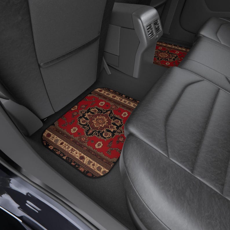 Red Persian-Inspired Car Mats - Set of 4 - Custom Car Mats With Non-Slipping Backing - Luxury Car Mats - Elegant Car Mats - Car Gift