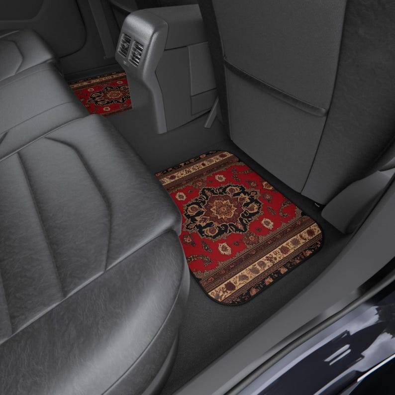 Red Persian-Inspired Car Mats - Set of 4 - Custom Car Mats With Non-Slipping Backing - Luxury Car Mats - Elegant Car Mats - Car Gift