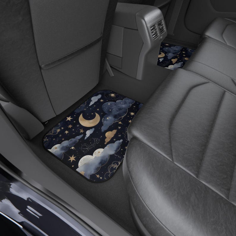 Dreamy Night Sky Car Mats - Set of 4, Celestial Auto Accessories, Car Decor for Astrology Lovers, Moon and Stars Theme