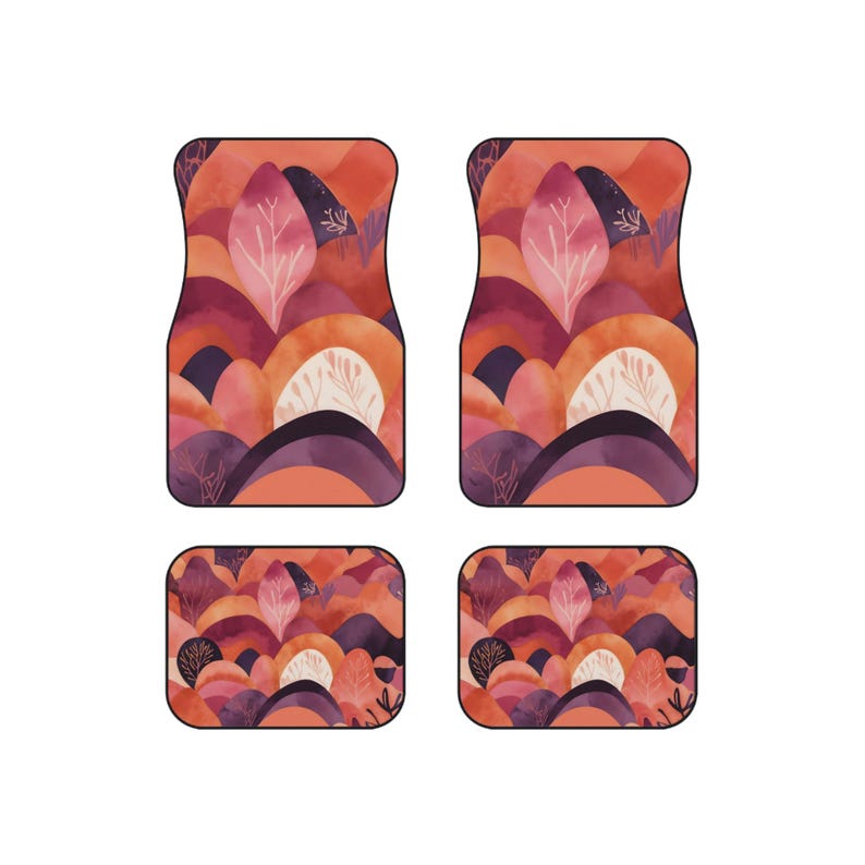 Floral Vehicle Decor Car Mats Set – Boho Pink Floor Mats for All Seasons | Gift for Car Lovers | Durable & Stylish