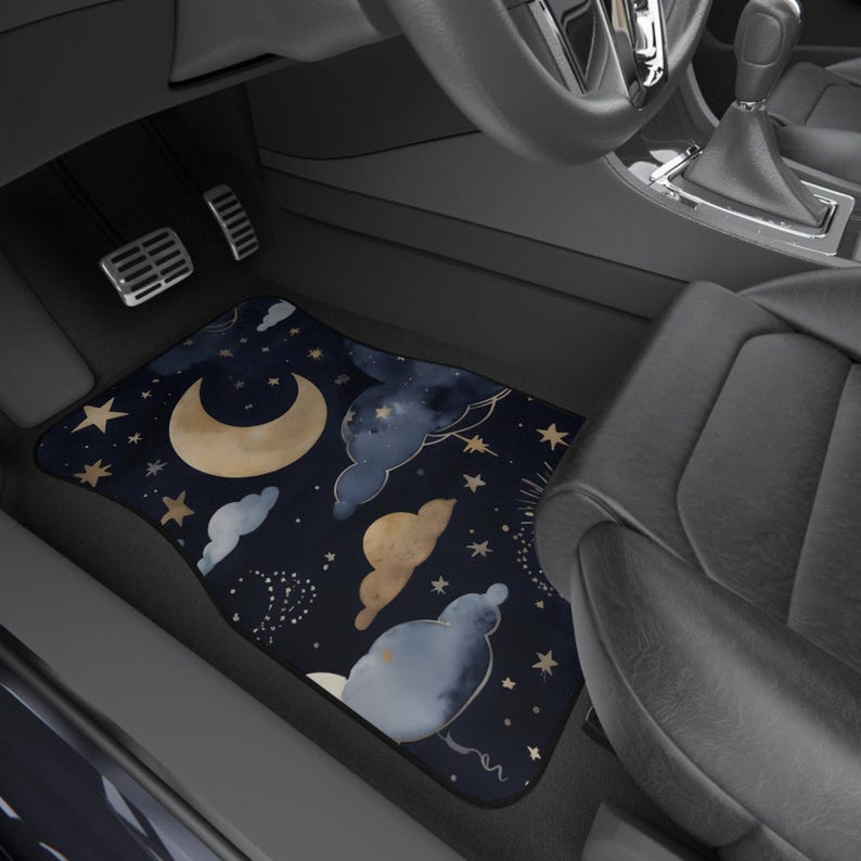 Dreamy Night Sky Car Mats - Set of 4, Celestial Auto Accessories, Car Decor for Astrology Lovers, Moon and Stars Theme