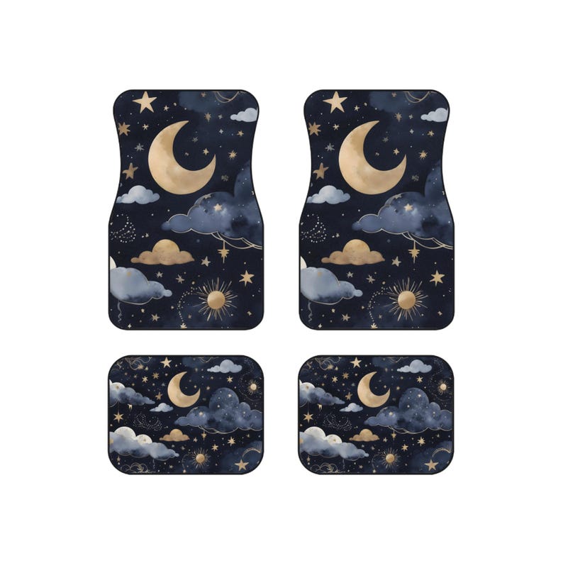 Dreamy Night Sky Car Mats - Set of 4, Celestial Auto Accessories, Car Decor for Astrology Lovers, Moon and Stars Theme