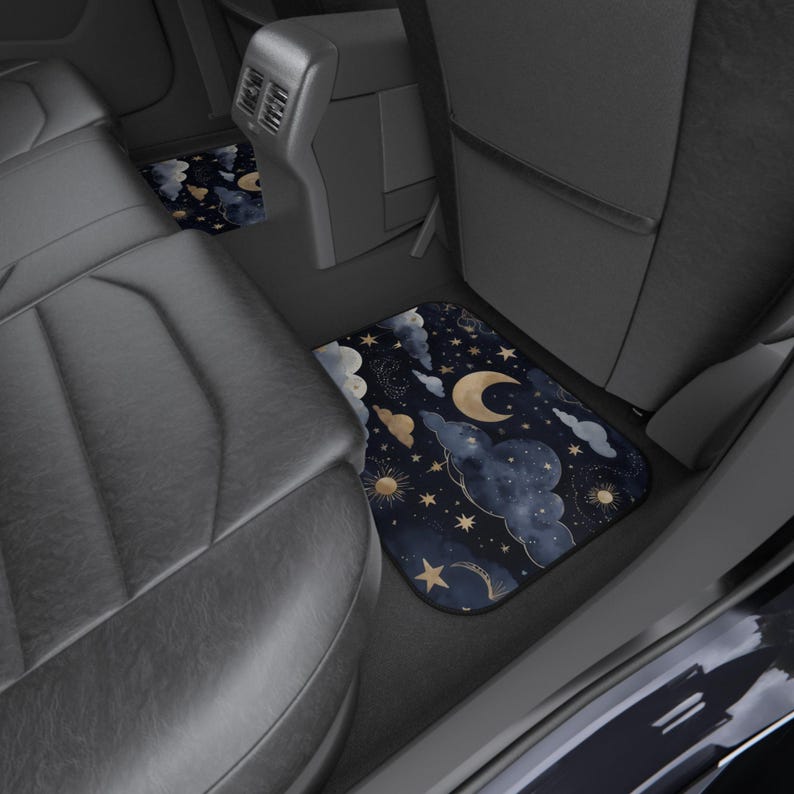 Dreamy Night Sky Car Mats - Set of 4, Celestial Auto Accessories, Car Decor for Astrology Lovers, Moon and Stars Theme