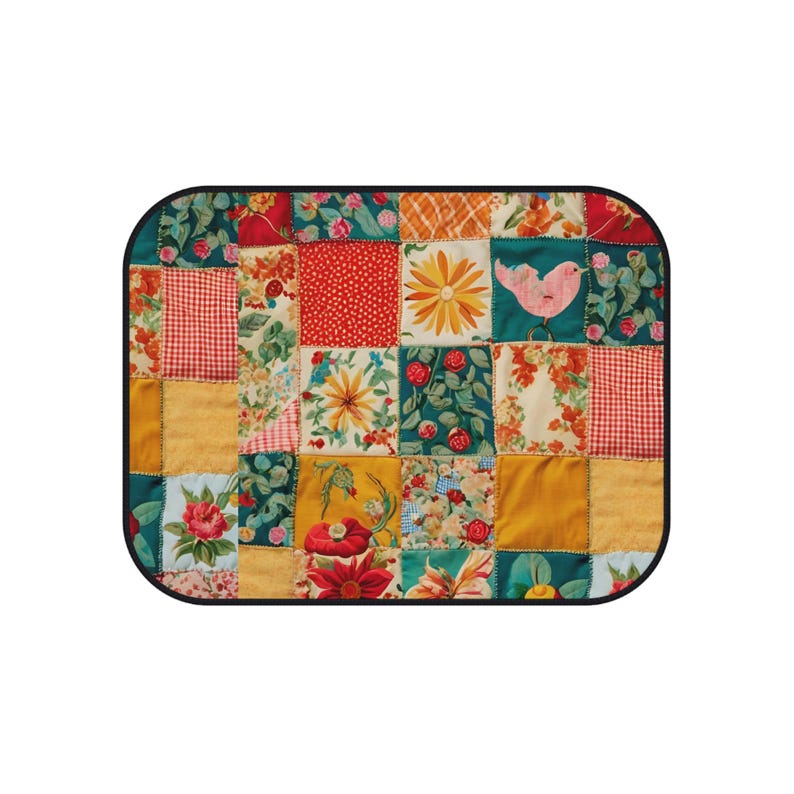 Boho Patchwork Car Mats: Floral Quilted Floor Protectors, 4-Piece Set-or 2-Christmas, Holiday Gift Idea for Car Lovers