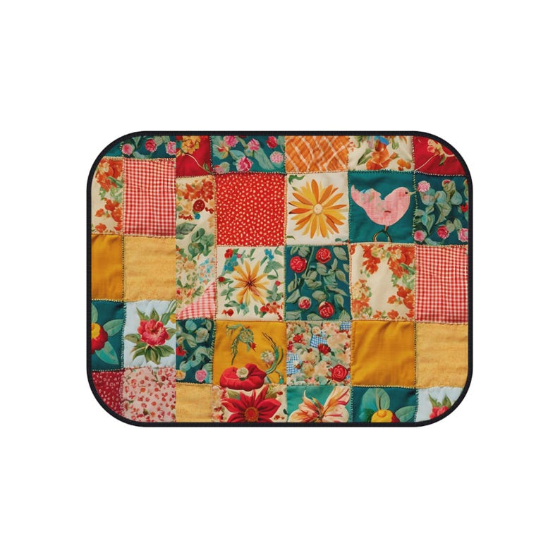Boho Patchwork Car Mats: Floral Quilted Floor Protectors, 4-Piece Set-or 2-Christmas, Holiday Gift Idea for Car Lovers