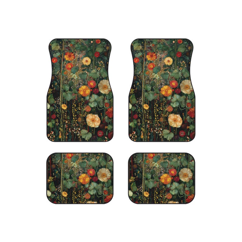 Car Mats (Set of 4), Klimt Inspired Cottagecore Boho Floor Mats, Cute Car Interior Decor, Sweet 16 Gift, New Car Gift, Girl Car Accessories