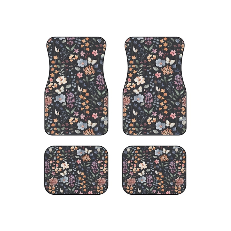 Floral Car Mats - Set of 4, Stylish Floor Mats for Cars, Boho Car Accessories, Unique Gifts for Her, Decorative Auto Mats