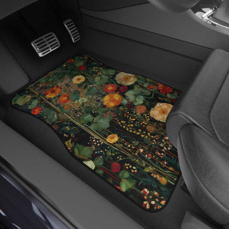 Car Mats (Set of 4), Klimt Inspired Cottagecore Boho Floor Mats, Cute Car Interior Decor, Sweet 16 Gift, New Car Gift, Girl Car Accessories