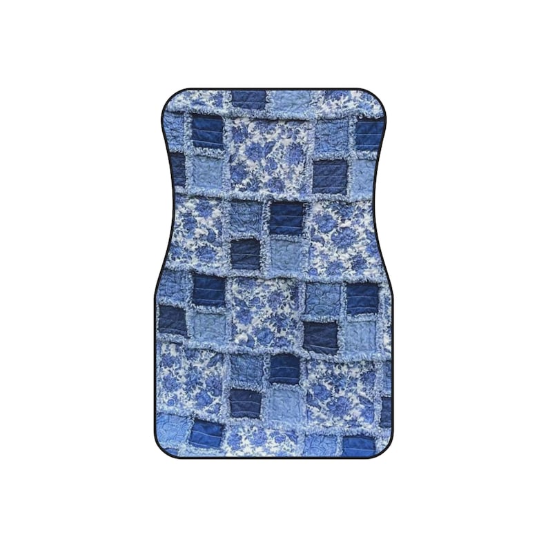 Vintage Style Patchwork Car Mats: Blue Polyester, Non-Slip Interior